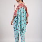 Aqua Placement Printed Embroidered Poncho Set