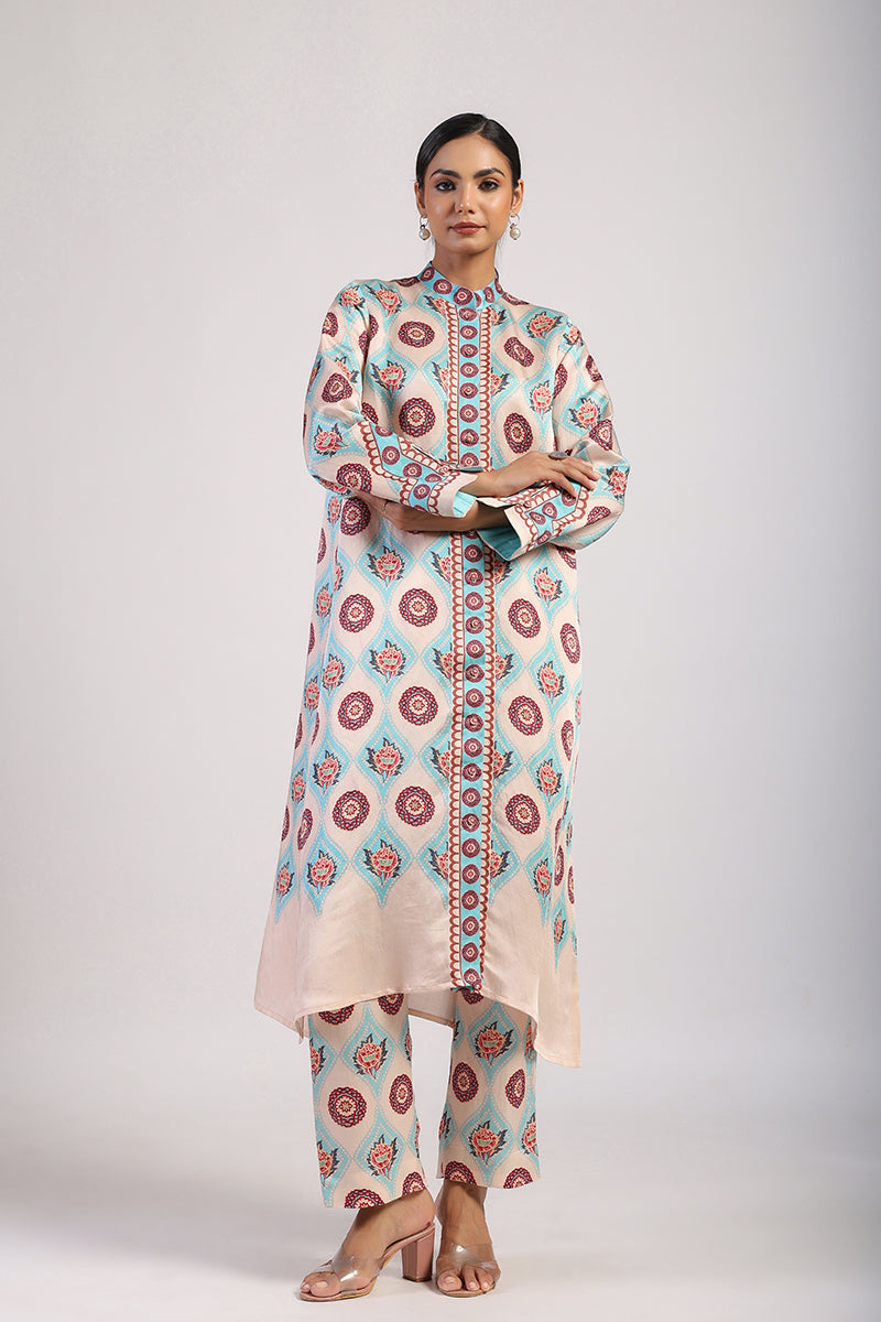 Aqua Placement Printed Straight Kurta Set
