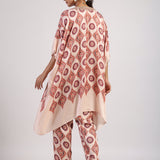 Mocha Printed Embroidered Poncho Set