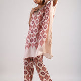 Mocha Printed Embroidered Poncho Set