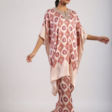 Mocha Printed Embroidered Poncho Set