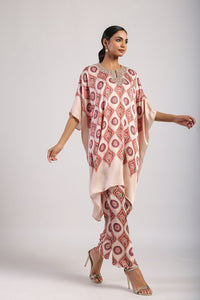 Mocha Printed Embroidered Poncho Set