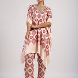 Mocha Printed Embroidered Poncho Set