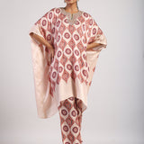 Mocha Printed Embroidered Poncho Set