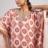 Mocha Printed Embroidered Poncho Set
