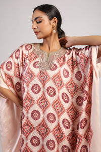 Mocha Printed Embroidered Poncho Set