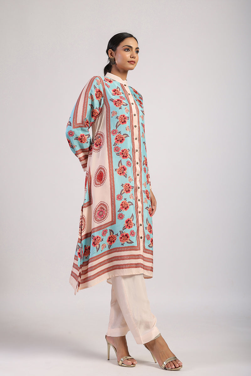 FEROZA AQUA STRAIGHT KURTA SET