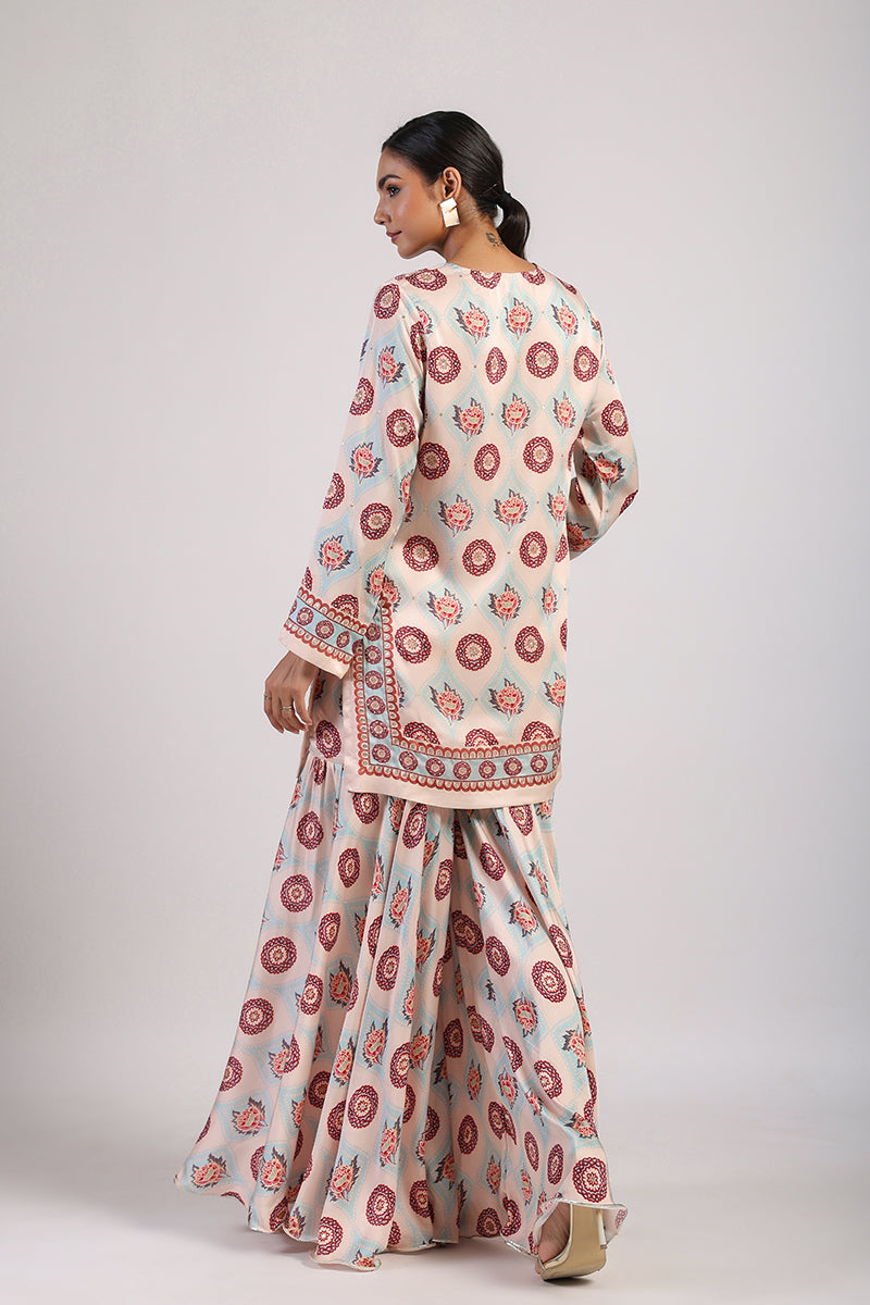 Aqua Printed Embroidered Sharara Set