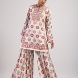 Aqua Printed Embroidered Sharara Set