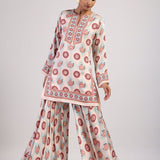 Aqua Printed Embroidered Sharara Set