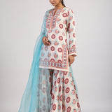 Aqua Printed Embroidered Sharara Set