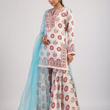 Aqua Printed Embroidered Sharara Set