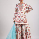 Aqua Printed Embroidered Sharara Set