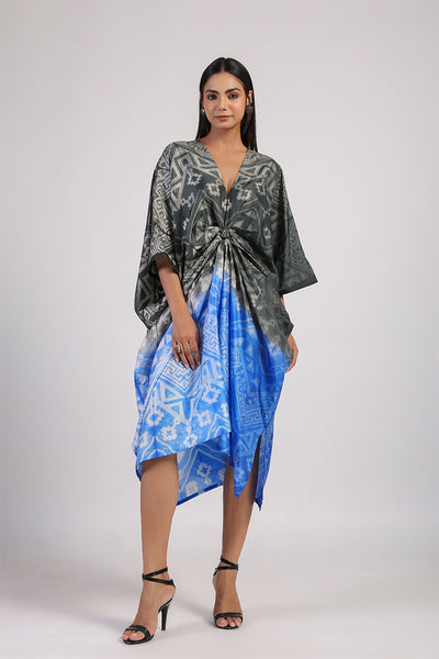 Black Blue Tribal Ombre Shibori Kaftan & Dress