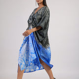 Black Blue Tribal Ombre Shibori Kaftan & Dress