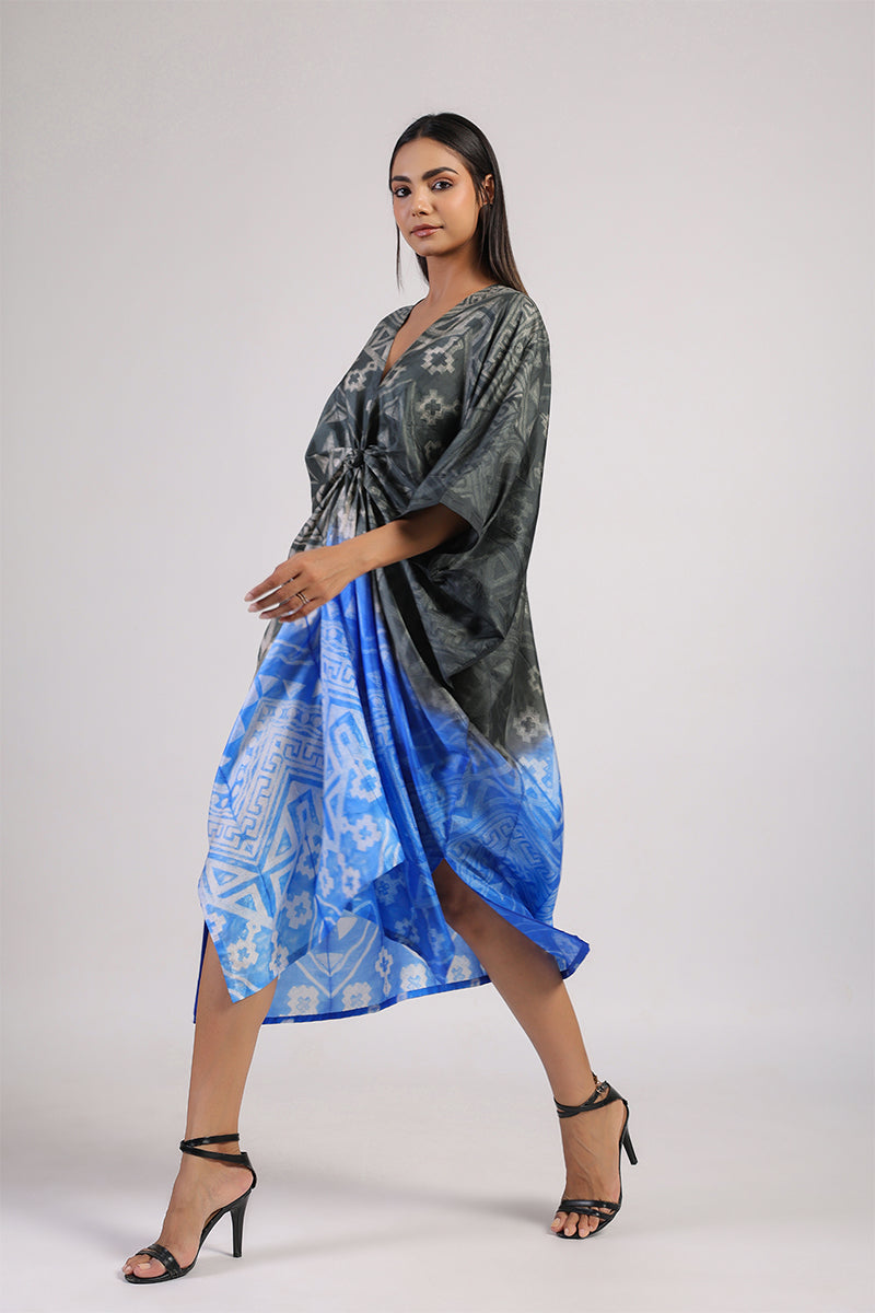 Black Blue Tribal Ombre Shibori Kaftan & Dress