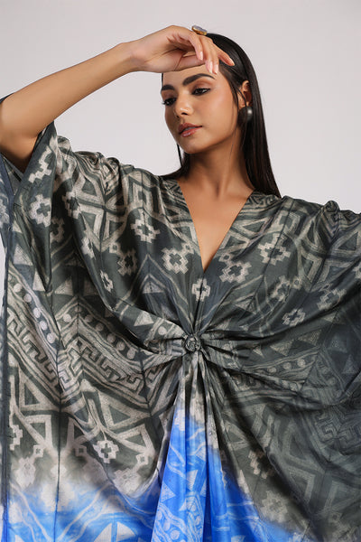 Black Blue Tribal Ombre Shibori Kaftan & Dress