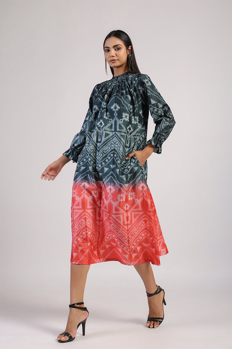 SHIBORI NECK PLEAT DRESS