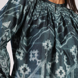 Black Red Tribal Ombre Shibori Neck Pleat Dress