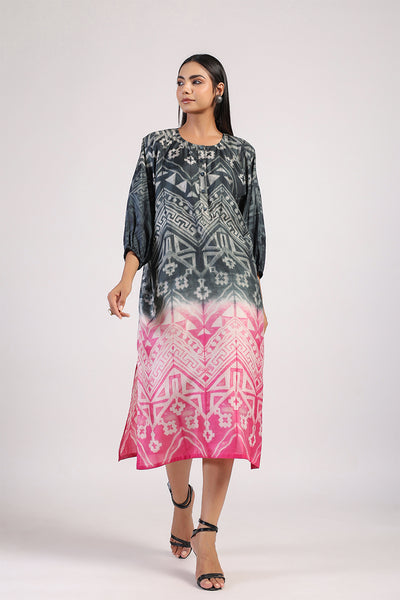 Black Hot Pink Tribal Ombre Shibori Kurta