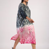 Black Hot Pink Tribal Ombre Shibori Kurta