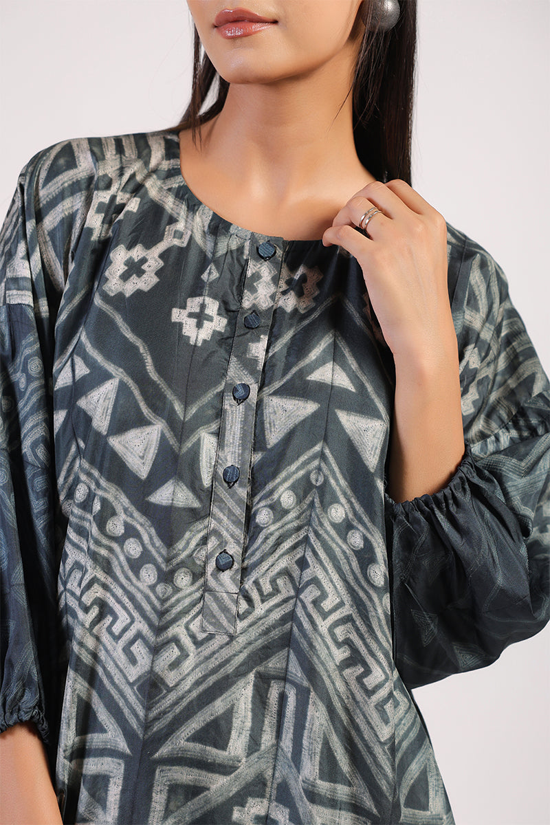 Black Hot Pink Tribal Ombre Shibori Kurta