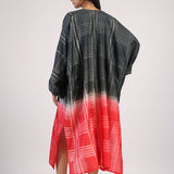 Black Red Geometric Ombre Shibori Kaftan & Dress