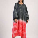 Black Red Geometric Ombre Shibori Kaftan & Dress