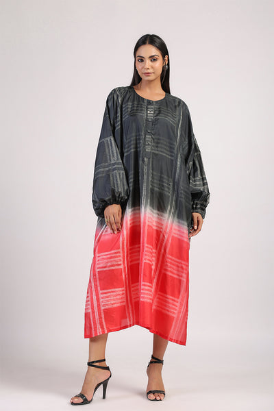 Black Red Geometric Ombre Shibori Kaftan & Dress