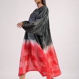Black Red Geometric Ombre Shibori Kaftan & Dress