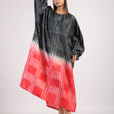 Black Red Geometric Ombre Shibori Kaftan & Dress