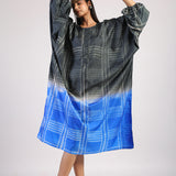 Black Blue Geometric Ombre Shibori Kaftan & Dress