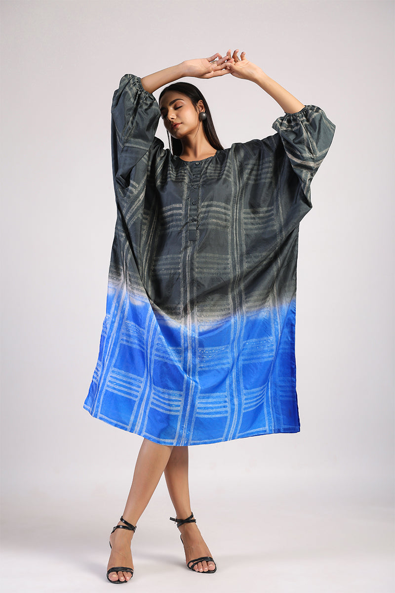 GEOMETRIC SHIBORI KAFTAN DRESS