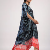 Black Red Tribal Ombre Shibori Kaftan & Dress