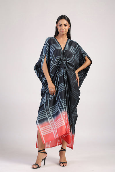 Black Red Tribal Ombre Shibori Kaftan & Dress
