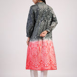 Black Red Tribal Ombre Shibori Front Open Kurta
