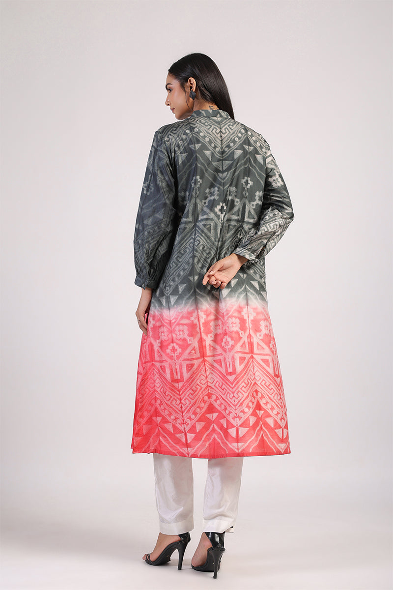 TRIBAL FRONT OPEN OMBRE SHIBORI KURTA SET