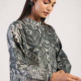 Black Red Tribal Ombre Shibori Front Open Kurta