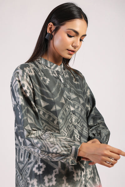 Black Red Tribal Ombre Shibori Front Open Kurta