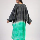 Black Green Geometric Ombre Shibori Kaftan & Dress