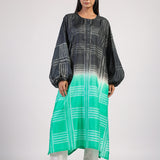 Black Green Geometric Ombre Shibori Kaftan & Dress