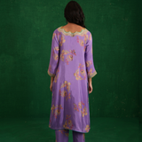 Purple printed embroidered buta jaal kurta set