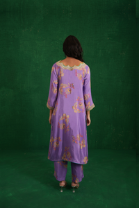 Purple printed embroidered buta jaal kurta set