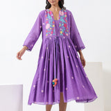 Purple Embroidered Applique Front Open Dress
