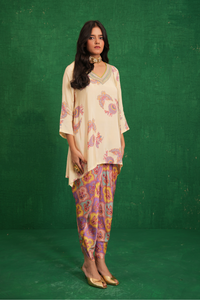 Ivory Printed Embroidery Buta Jaal Short Kurta Set