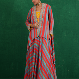 Turquoise red stripe lehenga set