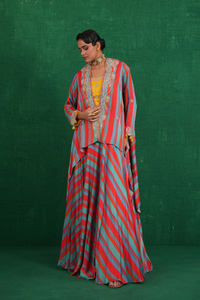 Turquoise red stripe lehenga set