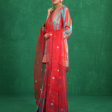 Turquoise red stripe sharara set