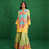 Yellow/turquoise butterfly sharara set