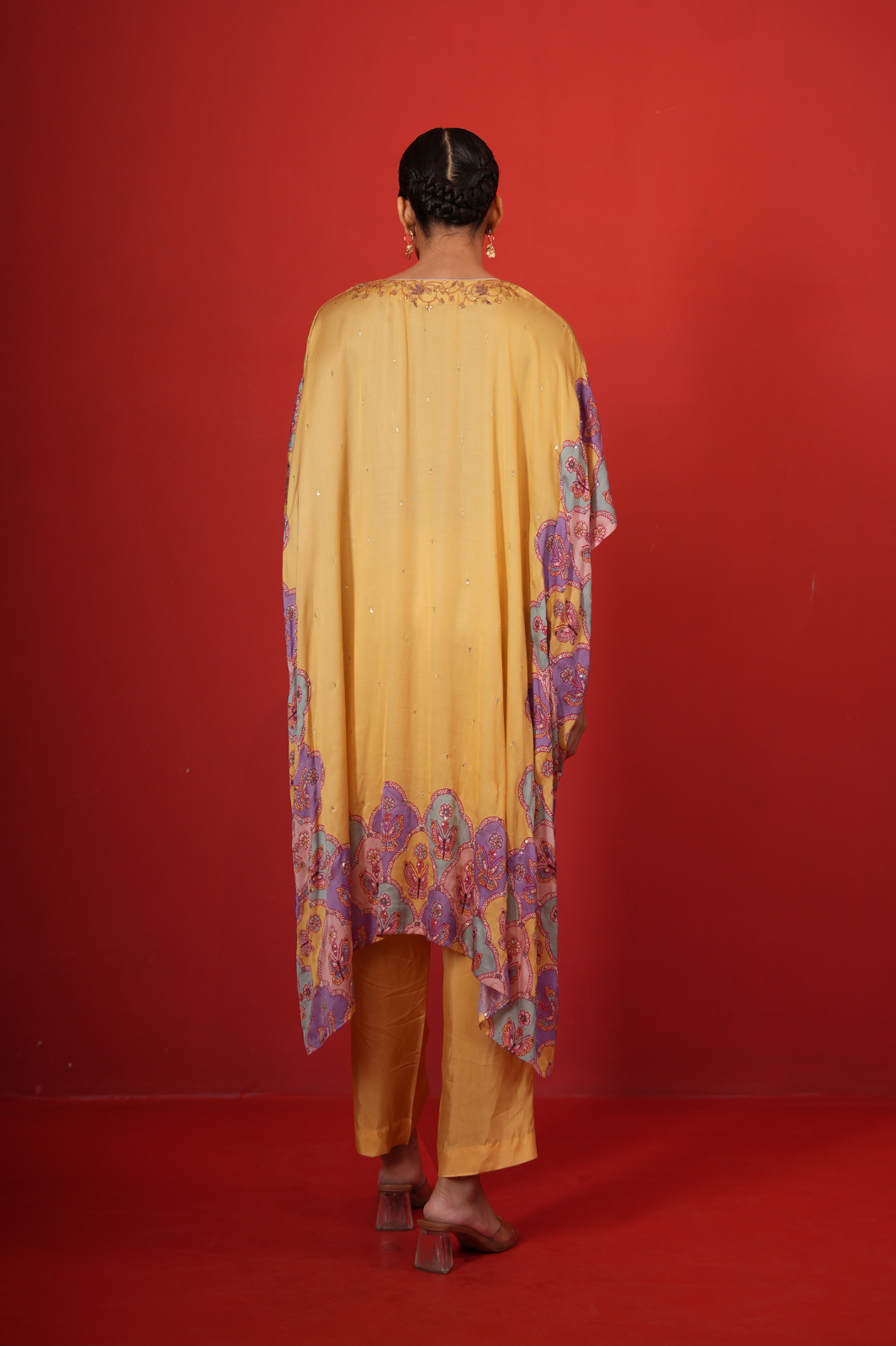 Butterfly Yellow Long Poncho Set